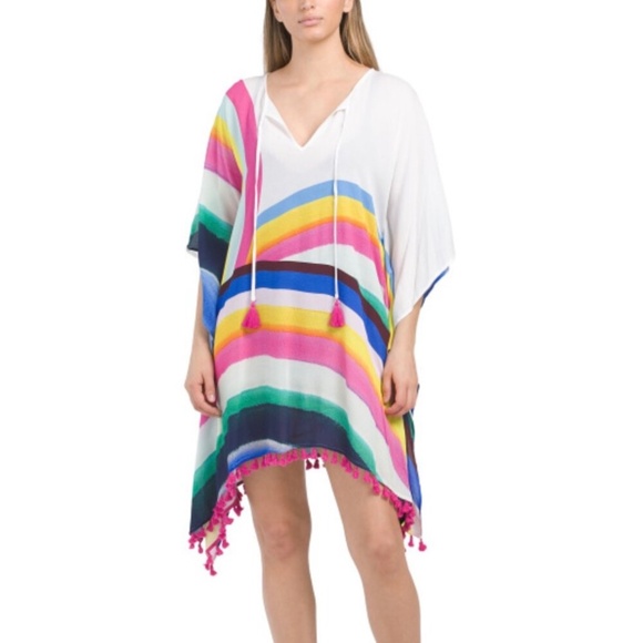 Sunshine 79 $152 Rainbow Tunic Tassel Swimsuit Coverup L/XL